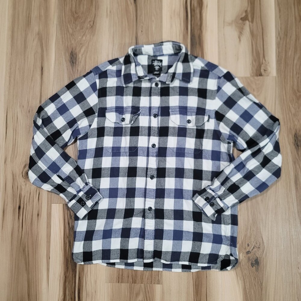 Stussy Flannel Shirt Men's Large Multicolor Plaid Long Sleeve Collared Button